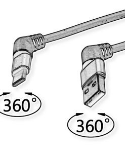 Roline 360° USB 2.0 kabel, C-A, M/M, 60W, okretni konektori, crveno/crni, 2.0m