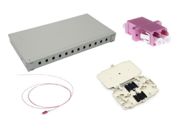 NFO Patch Panel 1U 19" Closed - Multimode 12x LC OM4 Duplex Adapter Pigtail kazeta SET