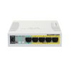 Mikrotik Cloud Smart Switch CSS106-1G-4P-1S (RB260GSP) 5-port Gigabit PoE-out smart preklopnik sa SFP cage, SwOS, plastično kućište, PSU, 53W