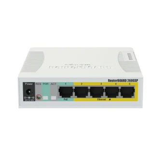Mikrotik Cloud Smart Switch CSS106-1G-4P-1S (RB260GSP) 5-port Gigabit PoE-out smart preklopnik sa SFP cage, SwOS, plastično kućište, PSU, 53W