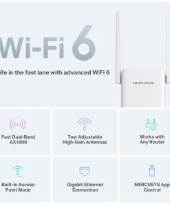 Mercusys AX1800 bežični pojačivač dometa (Range Extender Wi-Fi 6) Dual Band 574Mbps/1201Mbps (2.4GHz/5GHz), 802.11ax/a/n/ac/b/g/n, 1×G-LAN, 2×vanjska antena