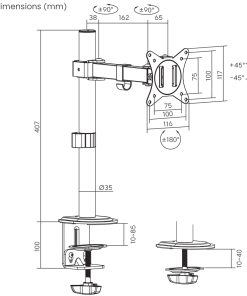 BIT FORCE nagibno-okretni stolni nosač za 17“- 32“ monitor, do 9kg (BRACKET DMM-32-1M)