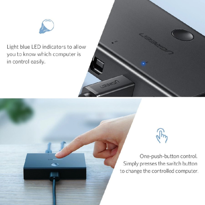 UGREEN Data Switch USB 2.0, 2 ulaza/1 izlaz, crni