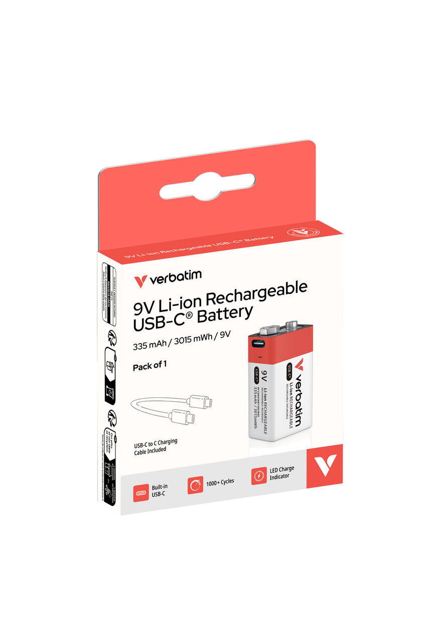 Verbatim 9V-6LR61 USB-C punjiva baterija, 9.0V, 335 mAh (1 komad)