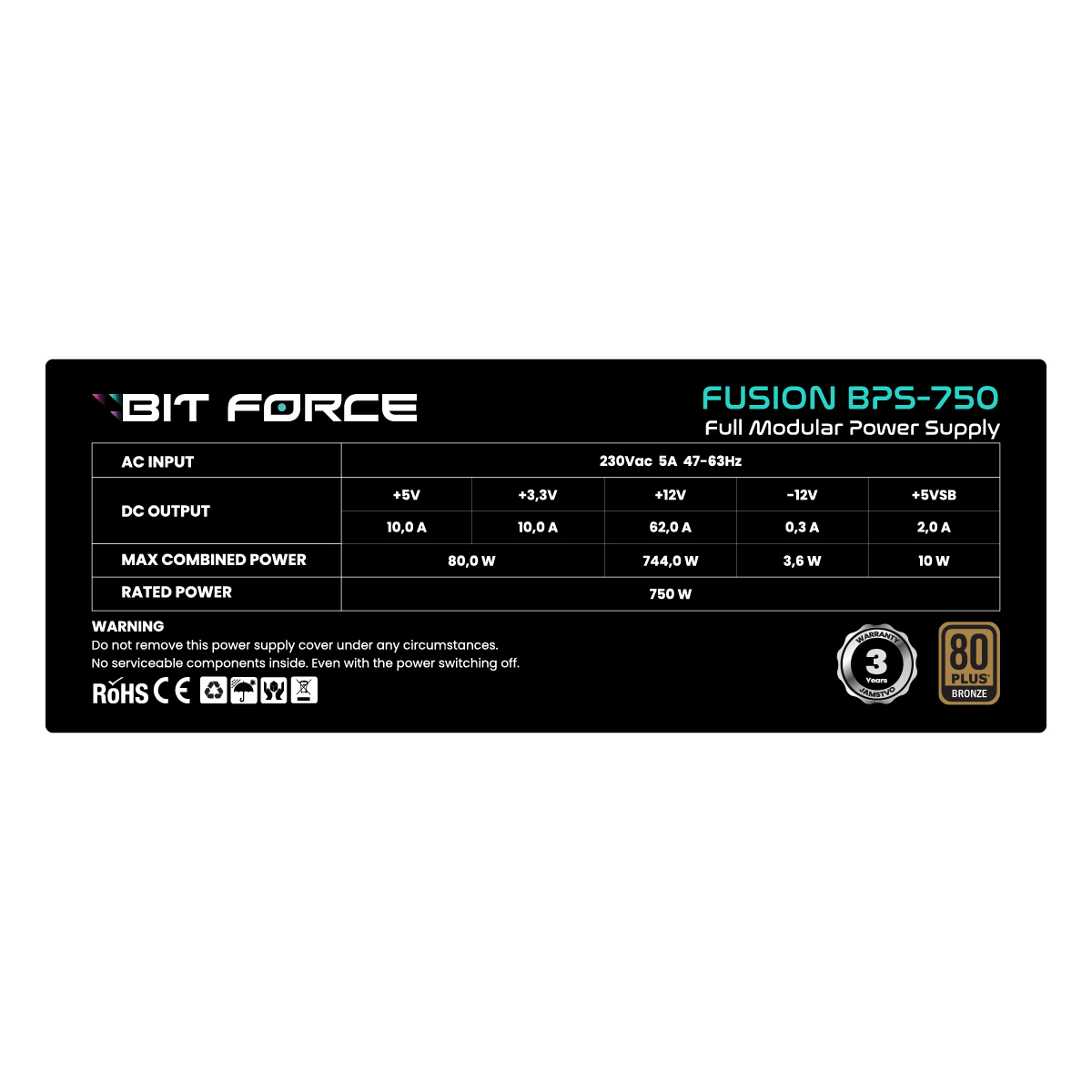 BIT FORCE napajanje 750W 80+ BRONZE FUSION BPS-750 modularno, ATX 3.1, PCI-E 5.1