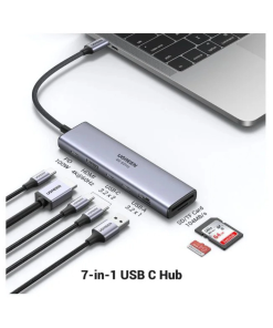 UGREEN 7-portni USB-C HUB na 1xUSB-A 3.2, 2xUSB-C 3.2, 1xSD/TF čitač memorijskih kartica, 1xUSB-C za napajanje, 1x HDMI, sivi