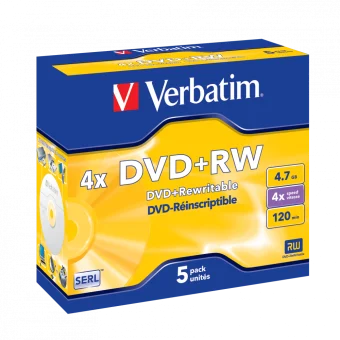 DVD+RW Verbatim 4.7GB 4× Matt Silver 5 pack JC