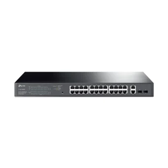 TP-Link 28-port Gigabit Easy Smart preklopnik (Switch), 24x 10/100/1000 Mbps RJ45 PoE+ port,2x SFP fiber uperlink port, Rack-mount, 250 w PoE+ budget