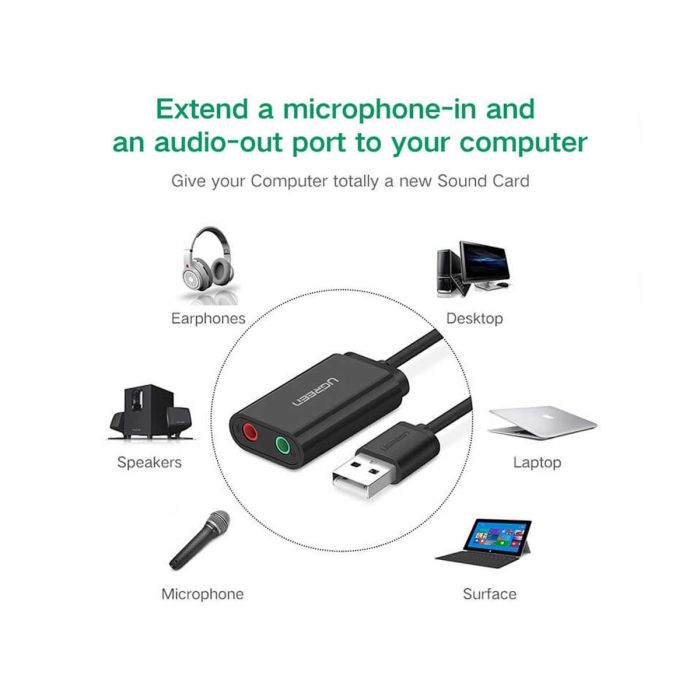 UGREEN audio adapter USB-A na 3.5mm, crni, 15cm