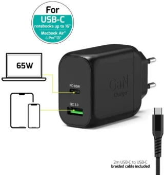 Port zidni punjač 65W type C GaN2 + USB-C kabel 2m