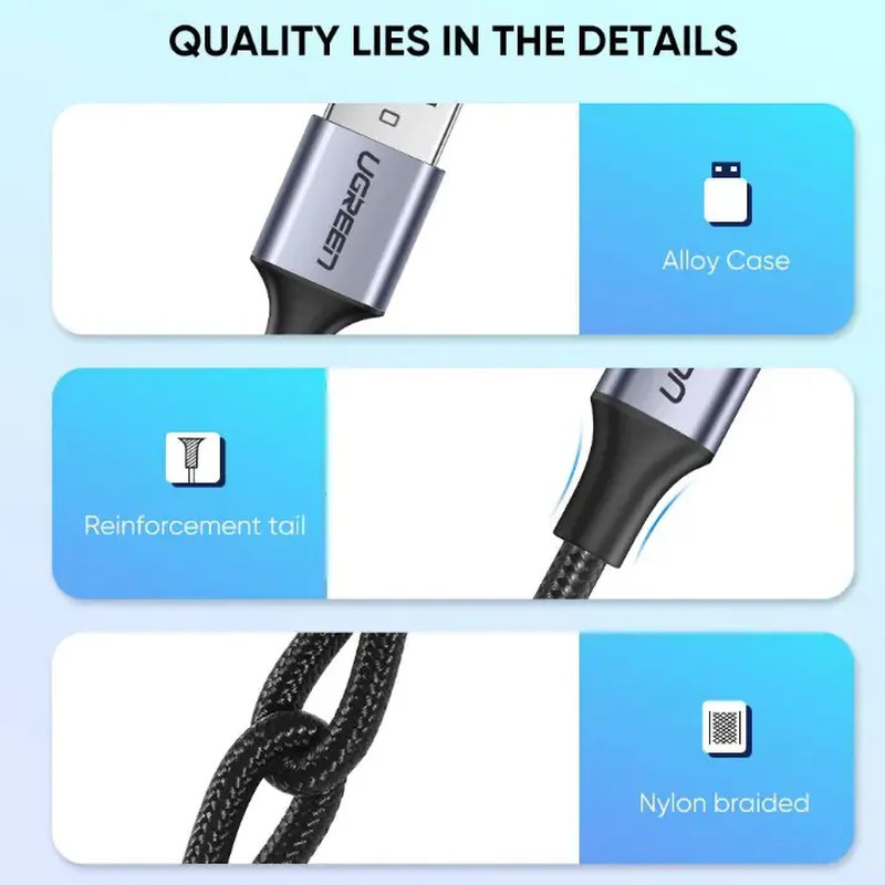 UGREEN USB-C (M) na USB-A (M) pleteni kabel MFi, 1.0m