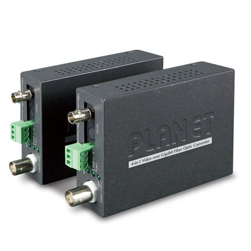 Planet 1-Channel 4-in-1 Video over Gigabit Fiber Bundle Kit (ST, SM)-20km