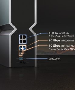 TP-Link BE1900 bežični usmjerivač (Tri-Band Router Wi-Fi 7), 1376Mbps/5760Mbps/11520Mbps (2.4GHz/5GHz/6GHz), 4×4 MU-MIMO, 802.11be, 1×10G WLAN , 4×2.5G LAN, 1×10G SFP+/RJ4, USB3.0, 8×antene