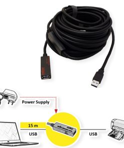 Roline USB3.2 Gen1 aktivni produžni kabel sa ponavljačem, 20m, crni
