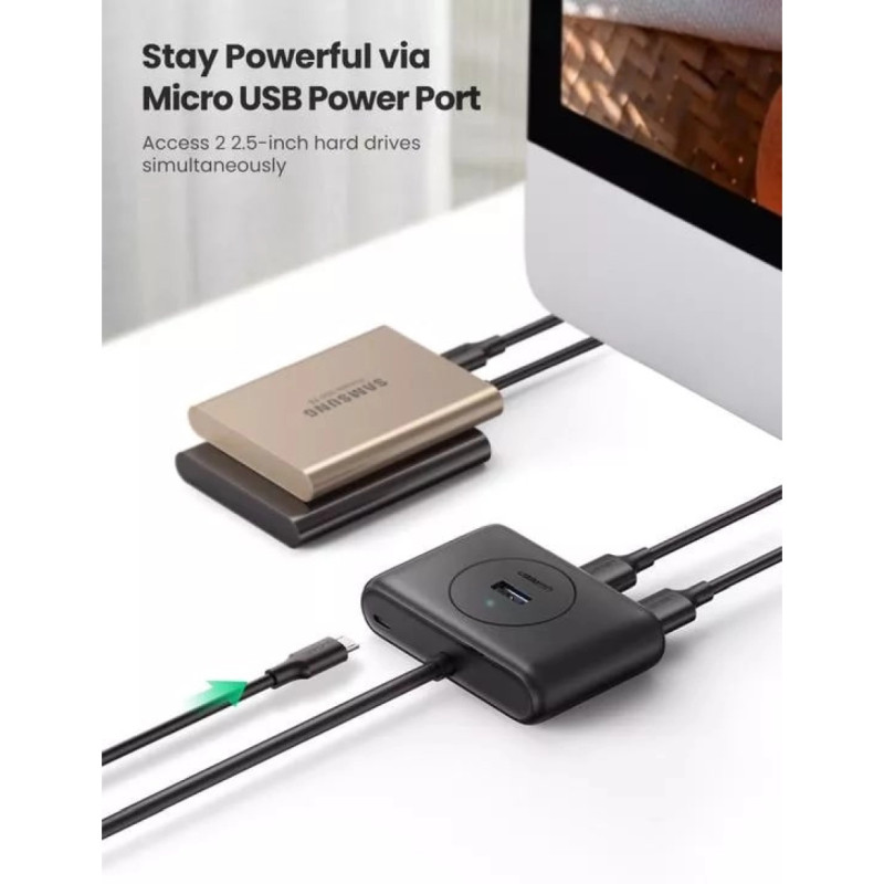 UGREEN 4-portni USB-A HUB, 4×USB-A 3.0, crni, 1.0m