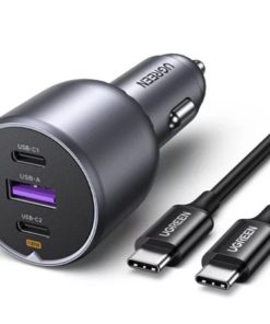UGREEN auto punjač, 130W, 2x USB-C, USB-A, PD, sivi