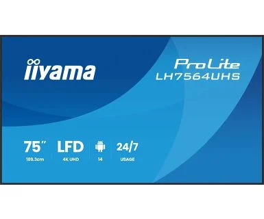 IIYAMA 75" LH7564UHS-B1AG 4K UHD (3840x2160) VA Signage 24/7, 500 cd/m2, 5000:1, Android OS 14, iiShare, iiControl, iiSignage2