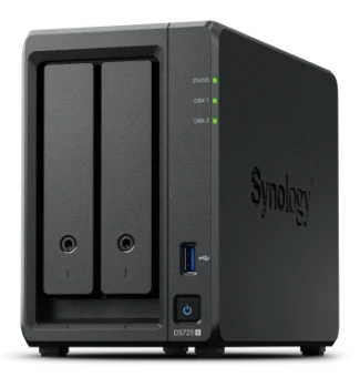 Synology DS725+ DiskStation 2-bay NAS server, AMD Ryzen R1600, 4 GB RAM, 2.5"SSD/3.5" HDD podrška, Hot Swappable HDD,1×RJ-45 2.5GbE, 1x RJ-45 1GbE, USB3.2 Gen 1