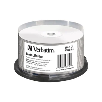 Blu-Ray Verbatim BD-R DL 6× 50GB Wide Thermal Printable/No ID 25 pack spindle