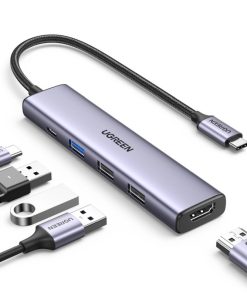 UGREEN 5-portni Revodok 105 USB-C HUB, 3xUSB-A, 1xUSB-C 100W PD, 1xHDMI 4K 30Hz, sivi
