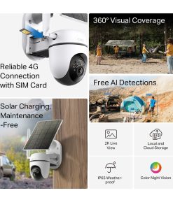 TP-Link Tapo C615G kamera + Tapo A201 Solar panel 2K 3MP, 4G LTE, Color Night Vision, microSD, 2×Spotlights, dvosmjerni audio, detekcija pokreta, vodootporna IP65, Wi-Fi, Tapo app