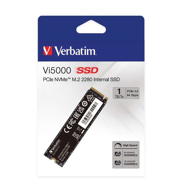 Verbatim Vi5000 1TB SSD PCIe NVMe M.2 2280 Gen4x4, R/W: 5000/4500MB/s