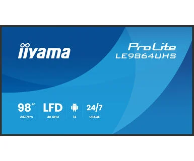 IIYAMA 98" LE9864UHS-B1AG 4K UHD (3840x2160) VA Signage 24/7, 500 cd/m2, 5000:1, Android OS 14, iiShare, iiControl, iiSignage2