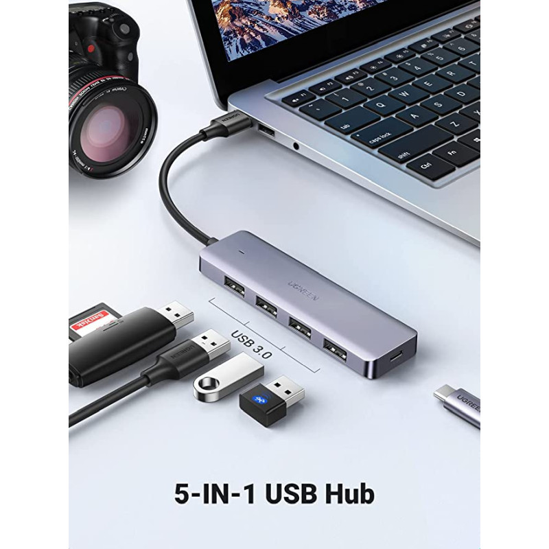 UGREEN 4-portni USB-A HUB, 4xUSB-A 3.0 + USB-C, sivi