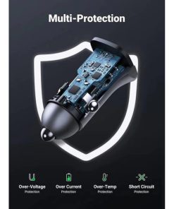 UGREEN auto punjač 24W, USB-C+USB-A, PD3.0/QC3.0, srebrni