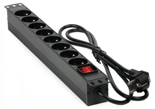 Masterlan 19" distribution panel 8x230V, black, 1,4m, aluminium