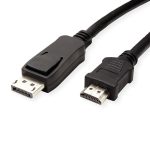 Roline VALUE DisplayPort kabel v1.1, DP - HDMI (HDTV), M/M, 3.0m, crni