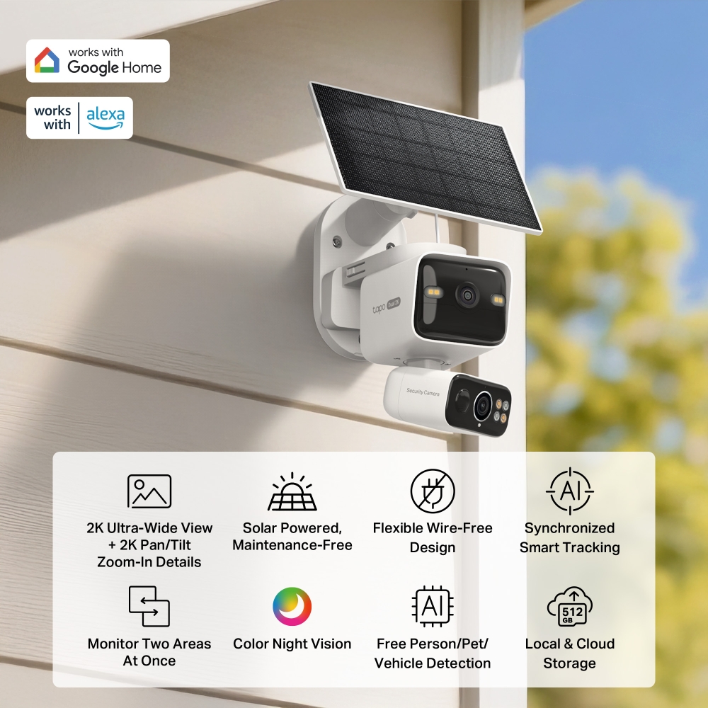 TP-Link Tapo C645D kamera + Tapo A201 Solar panel 2x 2K/3MP (2304×1296)Color Night Vision, microSD, 6×Spotlights, detekcija pokreta, IP65, ugrađena punjiva Li-Ion baterija, Wi-Fi/Tapo app