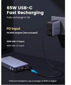 UGREEN prijenosni punjač (Powerbank) 25000mAh, 145W brzo punjenje, 2×USB-C+1×USB-A, PD 3.0+QC 3.0, sivi
