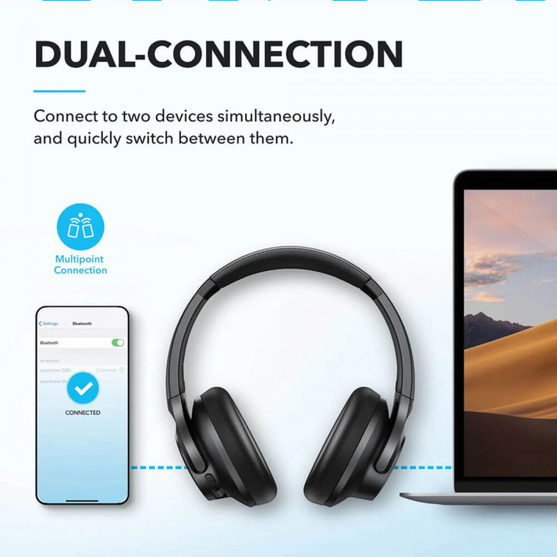 Anker Soundcore Q20i naglavne bežične Bluetooth 5, slušalice s mikrofonom, 60h, EQ, crne A3004G11