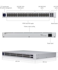 Ubiquiti UniFi Managed 48-port Gigabit Switch (32-port PoE+), 4×SFP, Touchscreen LCD, Rackmount, 195W (USW-48-PoE)