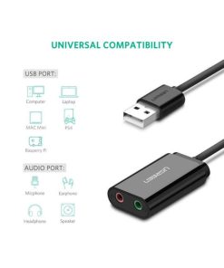 UGREEN audio adapter USB-A na 3.5mm, crni, 15cm