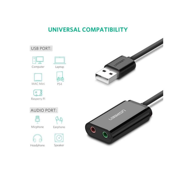 UGREEN audio adapter USB-A na 3.5mm, crni, 15cm