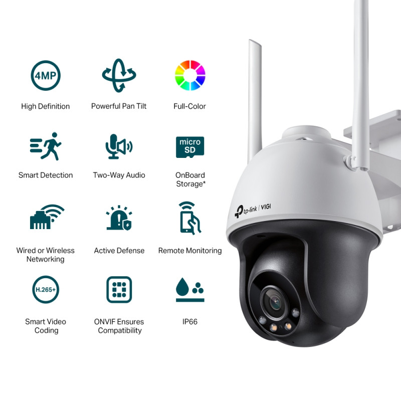 TP-Link VIGI C540-W-4 Full color kamera 2K 4MP, Pan/Tilt, H.265+, 4mm leća, RJ45, Night Vision, microSD, dvosmjerni audio, detekcija pokreta, vodootporna IP66, VIGI app