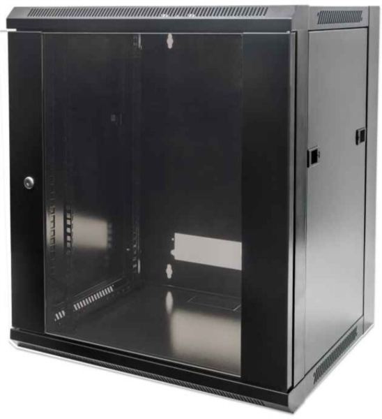 Intellinet 19" Wallmount Cabinet, 12U, 600 mm (23.6 in.) Depth, Black