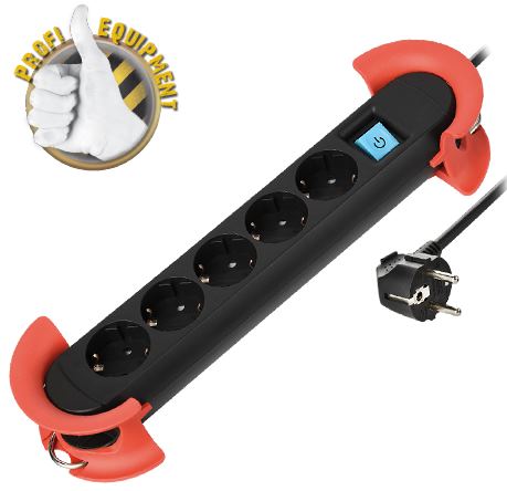 Transmedia 5-way power strip, black, 5m