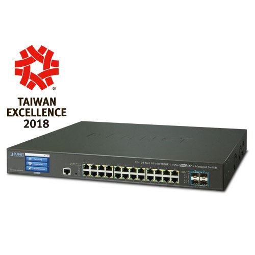 Planet L2 L4 24-Port 10 100 1000T 4-Port 10G SFP Managed Switch w LCD 48V Redundnat Power