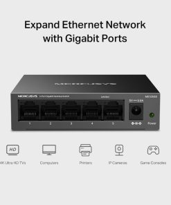 Mercusys MS105GS 5-Port Gigabit Desktop preklopnik (Switch) 5×10/100/1000Mbps, Plug & Play, Auto-Negotiation, Auto-MDI/MDIX, metalno kućište