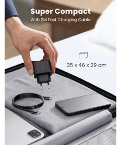 UGREEN zidni punjač 25W, USB-C, PD3.0/QC4.0, crni + USB-C/USB-C kabel 2.0m