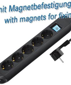 Transmedia 5-way power strip, switch, illuminated, black, 2m