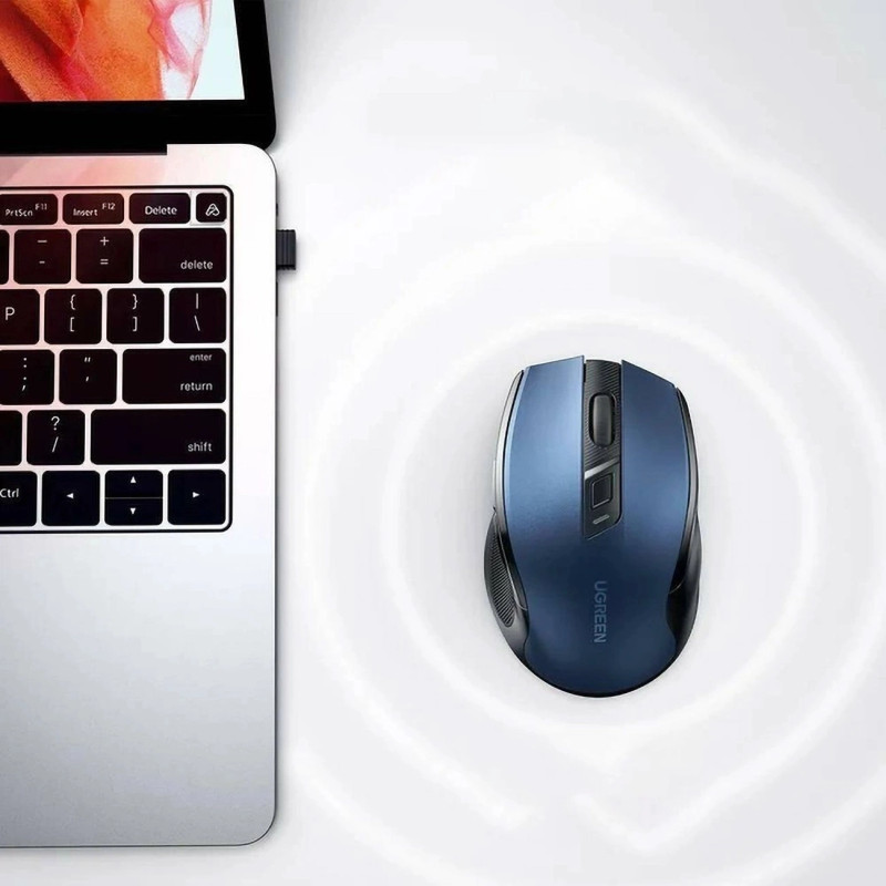 UGREEN MU006 bežični ergonomski miš, bluetooth, 4000 DPI, USB, plavo crni