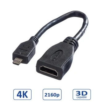Roline VALUE HDMI High Speed kabel sa mrežom, TIP A (F) - TIP D (M), 0.15m