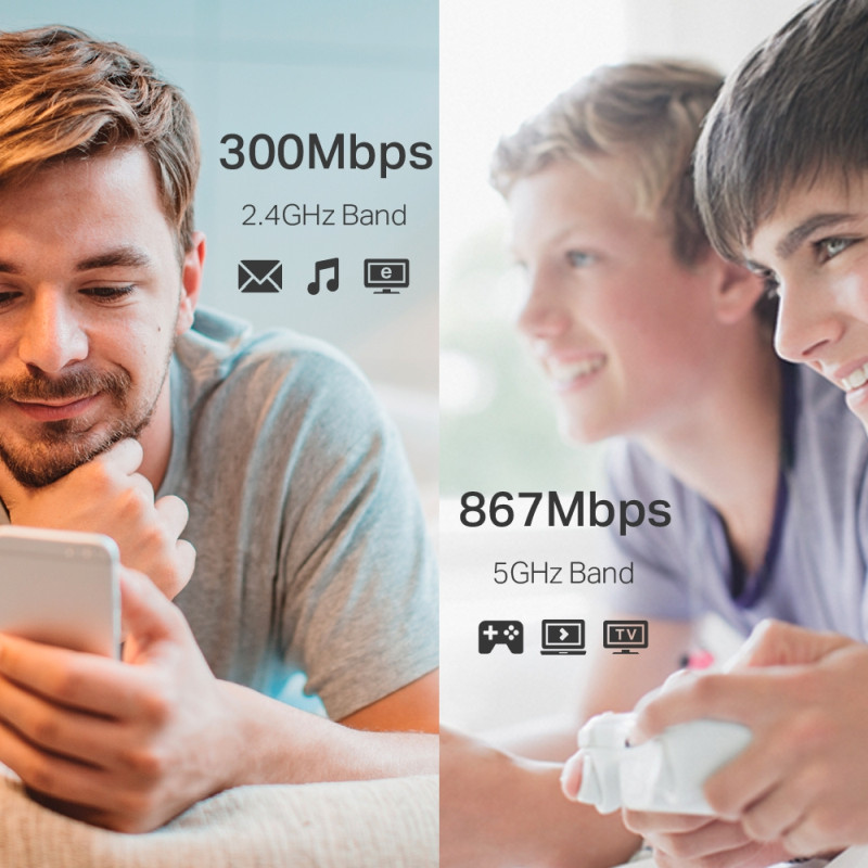 TP-Link AC1200 bežični pojačivač dometa (Range Extender), Dual Band 300Mbps/867Mbps (2.4GHz/5GHz), 802.11ac/a/b/g/n, 1×LAN, Range extender mod, 2×vanjska fiksna antena