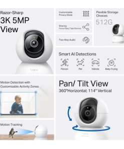TP-Link Tapo C230 AI kamera 3K 5MP, H.264, 360°/114° Pan/Tilt, Advanced Night Vision, microSD, dvosmjerni audio, AI detekcija pokreta, Wi-Fi, Tapo app