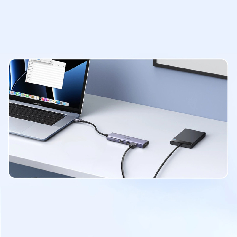 UGREEN 5-portni USB-C HUB 3x USB-A 3.2, 1xUSB-C PD, 1xHDMI 4K 30 fps, sivi