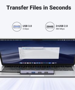 UGREEN 5-portni Revodok 105 USB-C HUB, 3xUSB-A, 1xUSB-C 100W PD, 1xHDMI 4K 30Hz, sivi